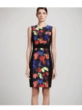 ST.JOHN Silk Blend Watercolor Sleeveless Sheath Dress size 16